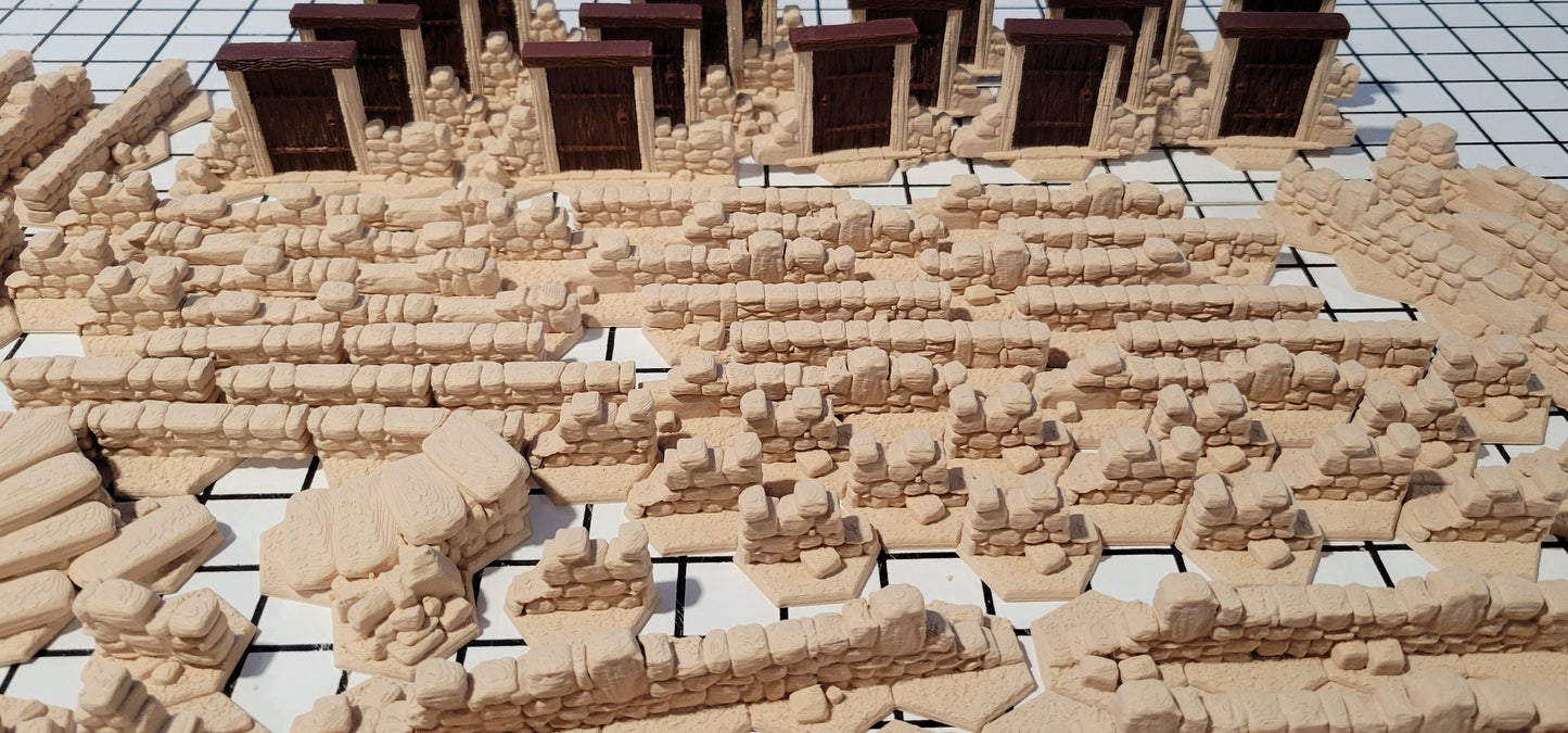 Sandstone Walls - Compatible with Gloomhaven, Frosthaven, Jaws of the Lion, Pathfinder, hex base miniatures